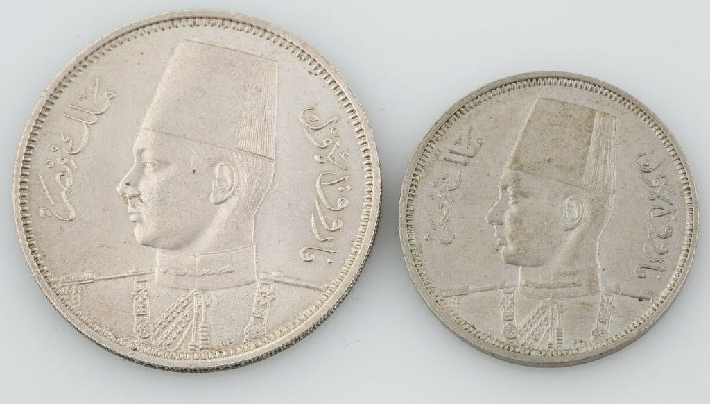 2 Egyptian coins Egypt 1939 5 Piastre 1941 5 Milliemes Almost Uncirculated - XF