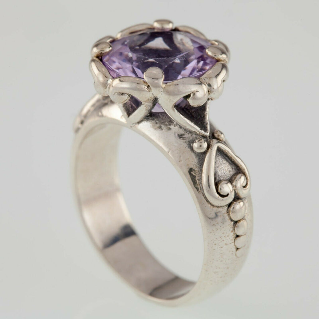 Amethyst Heart Theme Sterling Silver Ring (Size 6.25)