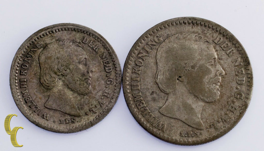 Lot of 2 Netherlands Coins 1850 5 Cent XF Condition, 1876 10 Cent VF+ Condition