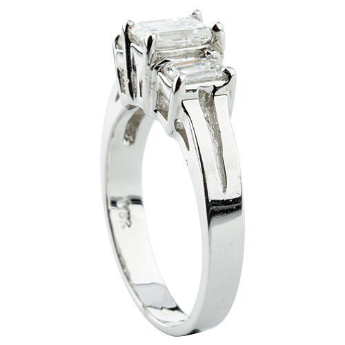 1.17 carat Emerald Cut Diamond 18k White Gold Three-Stone Engagement Ring Sz 5.5
