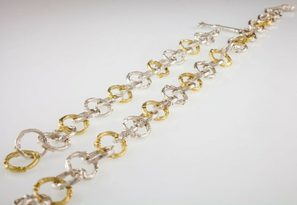 K. Brunini Sterling Silver and 18k Gold Twig Loop Chain Bracelet and Necklace