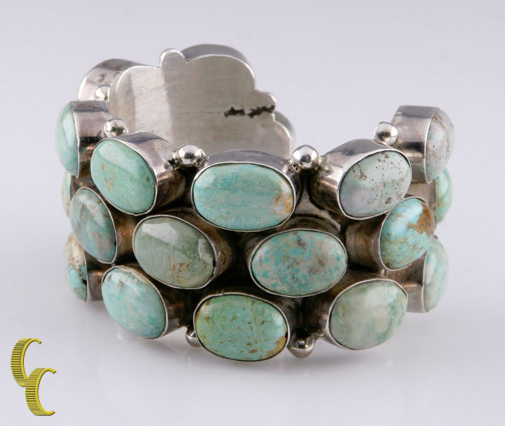 Vintage Sterling Silver 925 Cuff Bracelet w/ Robin's Egg Turquoise Cabochons