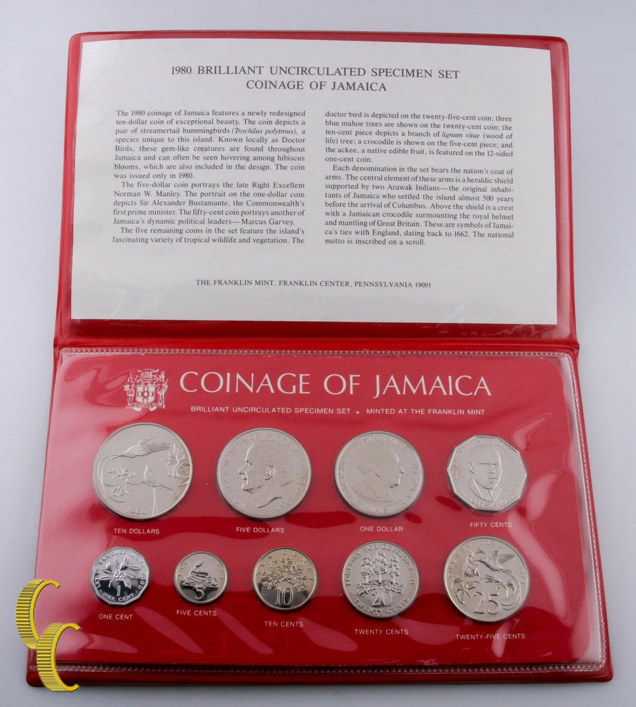 1980 Coinage of Jamaica Brilliant Uncirculated (BU) Specimen Set 9 pcs