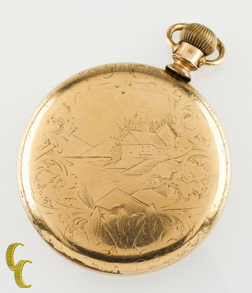 Elgin Open Face 14K Yellow GF Antique Pocket Watch Gr 117 6S 17 Jewel 1897