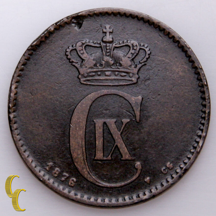 1876 Denmark 2 Ore Coin In VF Or Better, KM# 793.1