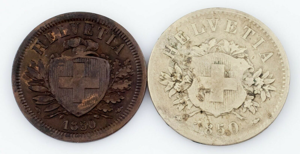 1850 Switzerland Coin Lot (2pcs) 2-20 Rappen KM# 4.1, 7