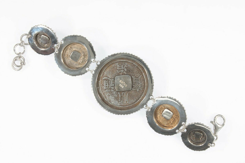 Sajen Chinese Coin Bracelet with Garnet and Carnelian Sterling Silver Bracelet
