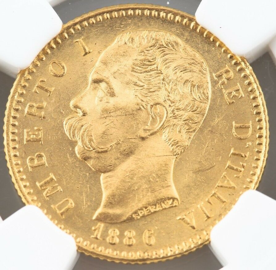 1886-R Italy Gold 20 Lire Graded by NGC as MS-63! G20L Rome Mint
