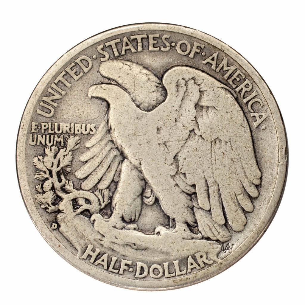 1938-D Silver Walking Liberty Half Dollar 50C (Very Good, VG Condition)