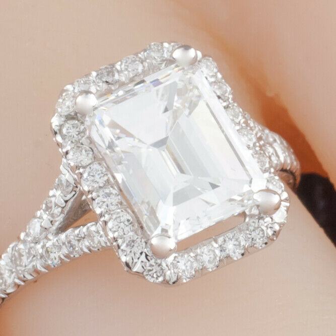 18k White Gold 1.94 ct Emerald Cut Diamond Solitaire Ring w/ Accents GIA Cert