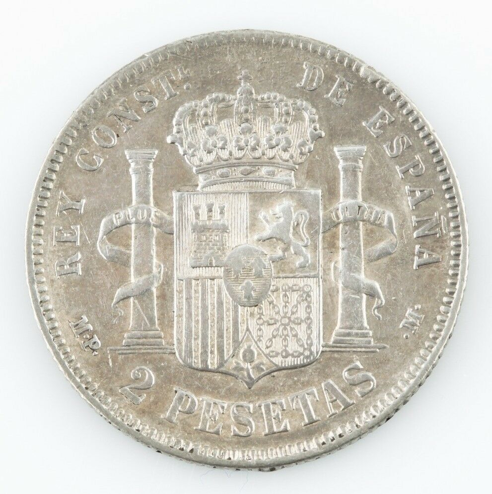 1889 spain 2 pesetas Silver Very Fine Detail Alfonso XIII KM#692