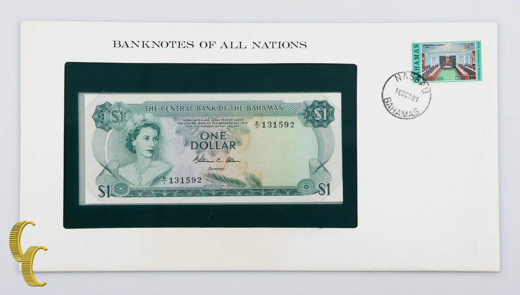 1974 $1 The Central Bank of Bahamas UNC Condition  Banknotes of all Nations