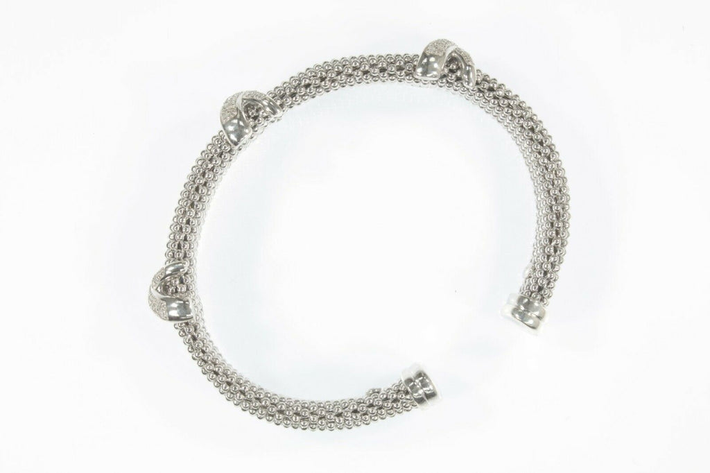 Diamond X Mesh Sterling Silver Cuff Bracelet Italian Made