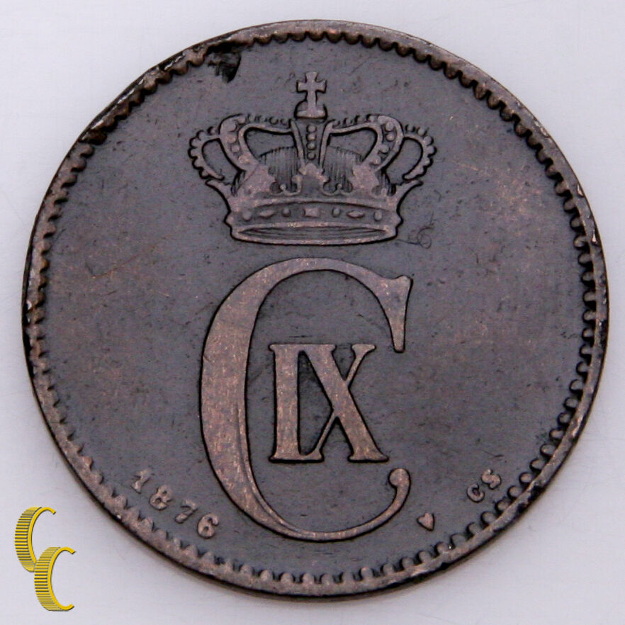 1876 Denmark 2 Ore Coin In VF Or Better, KM# 793.1