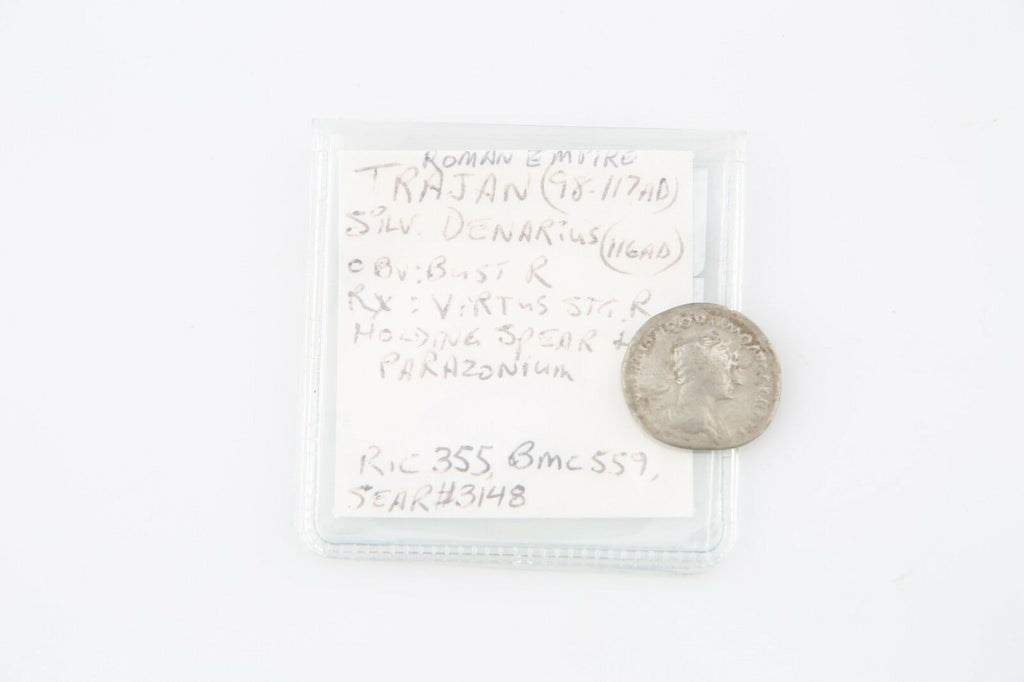 116 AD Roman Silver Denarius Coin VF Trajan Very Fine Sear#3148 BMC#559 RIC#355