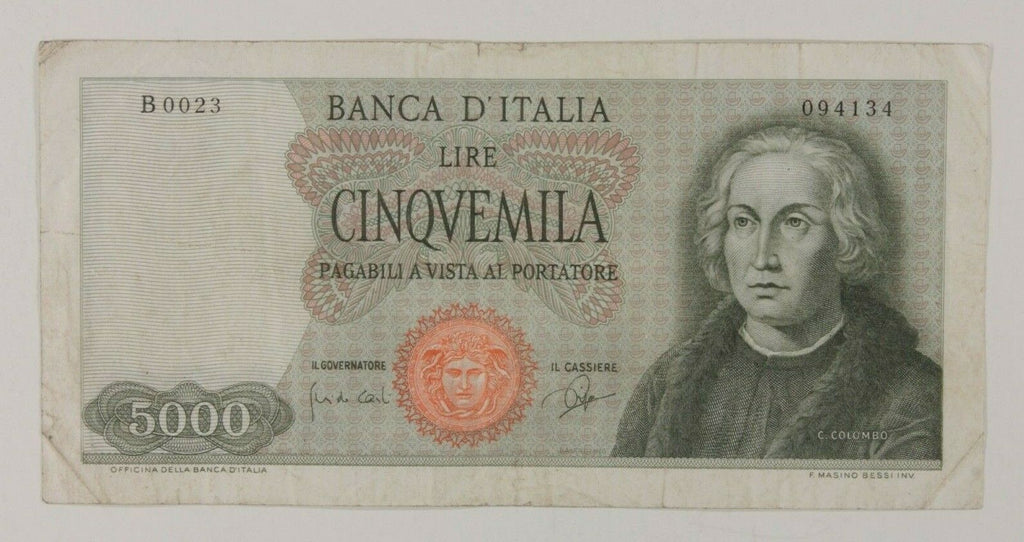1964 Italy 5000 Lira Note / Banca d'Italia Cinquemila Lire, Christopher Columbus
