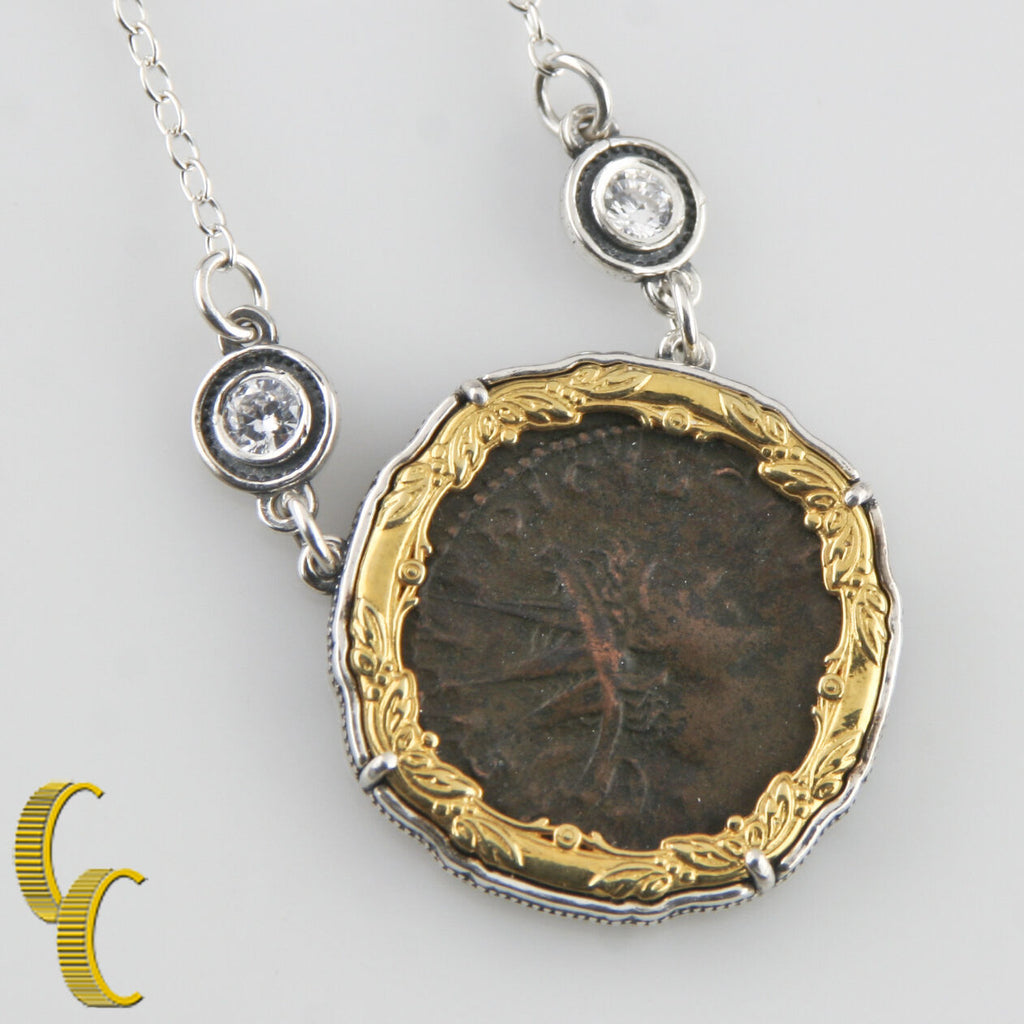 ROMAN COIN IN 2 TONE SILVER BEZEL NECKLACE