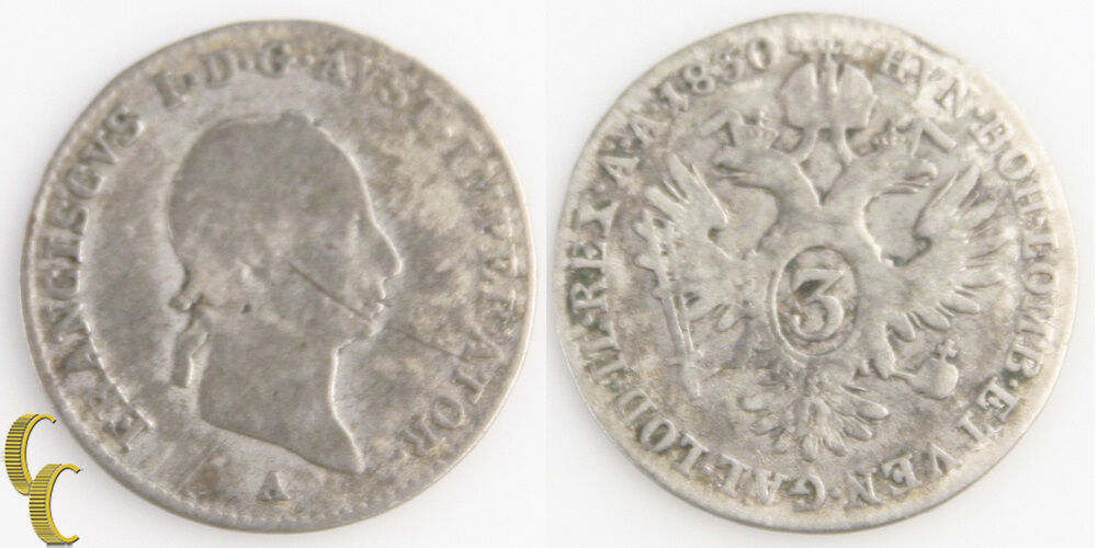 Austria 1, 3, 10 Kreuzer Lot (3 coins) 1790S 1kr, 1830A 3kr, 1872 10kr Kreutzer