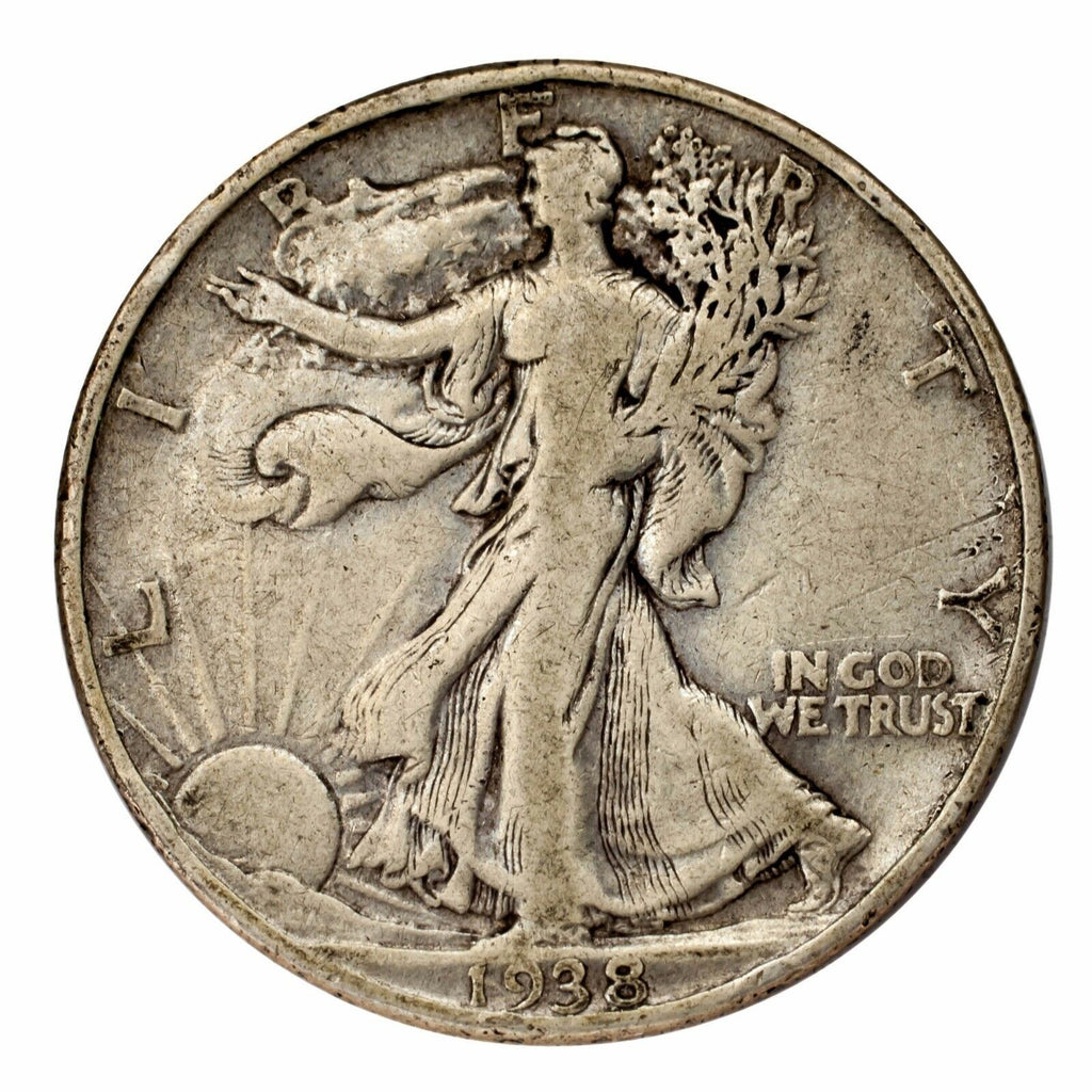 1938-D Silver Walking Liberty Half Dollar 50C (Fine, F Condition)