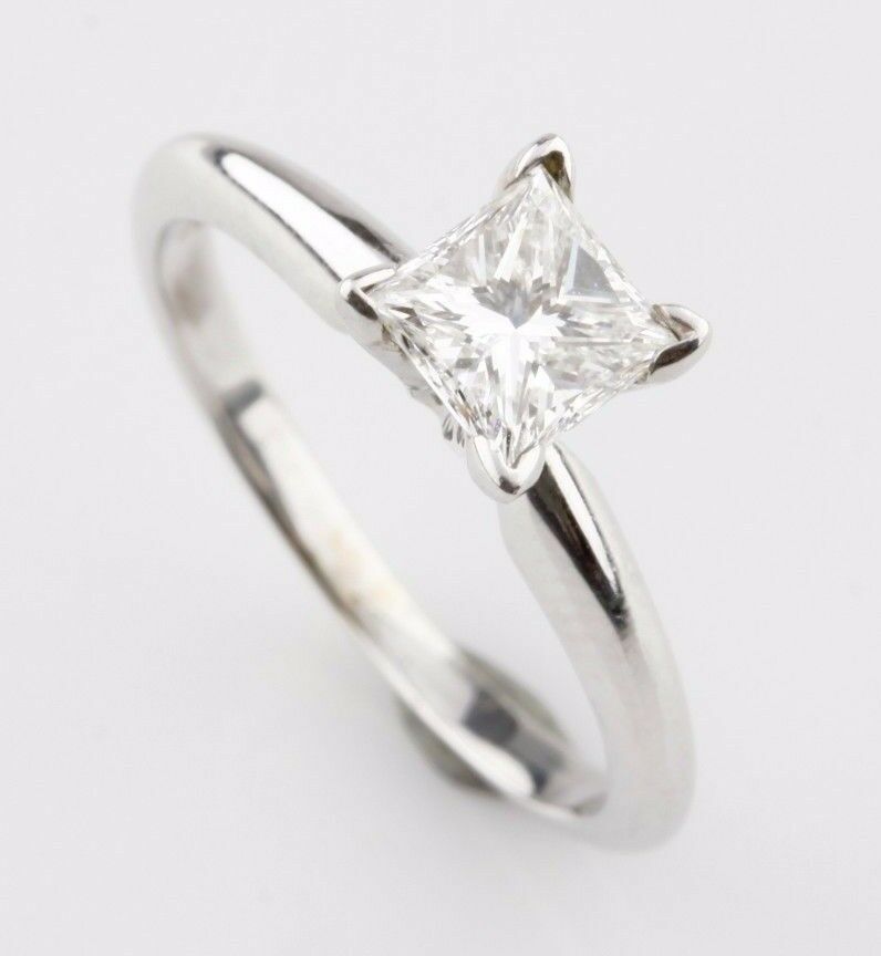 0.71 carat Princess Cut Diamond Solitaire 14k White Gold Engagement Ring Sz 5