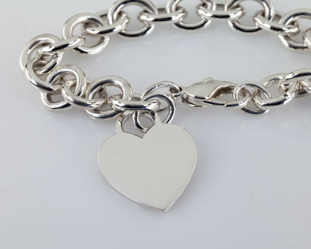 Tiffany & Co. Sterling Silver Blank Heart Tag Charm Bracelet Retails $375