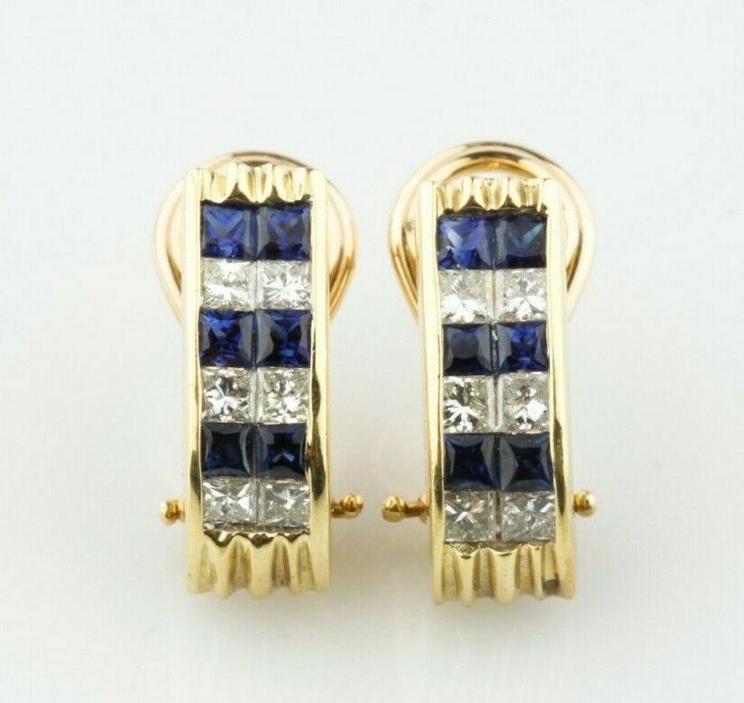 14k Yellow Gold Sapphire and Diamond Earrings TCW = 1.15 ct w/ Certificate