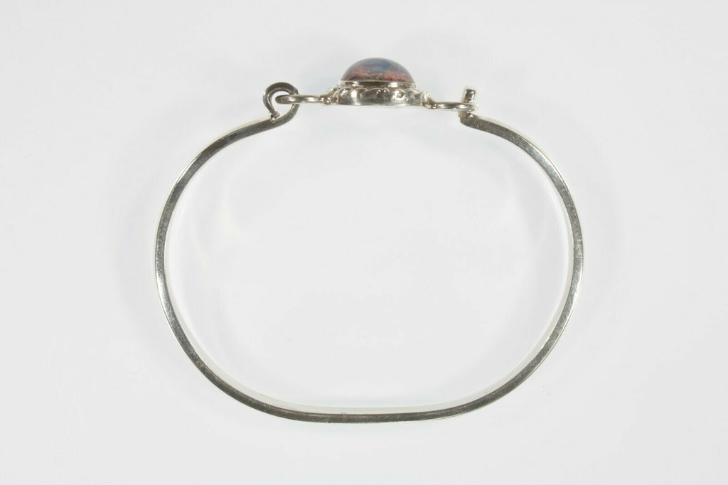 Vintage Mexico Glass Opal Sterling Silver Bracelet 20.2g