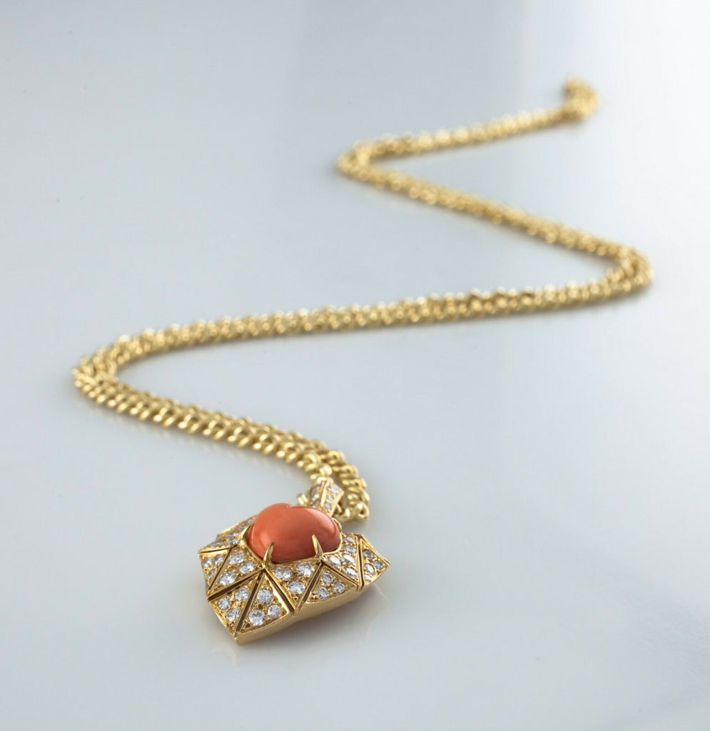Bulgari Bvlgari High Jewelry 18k Yellow Gold Diamond and Coral Heart Pendant