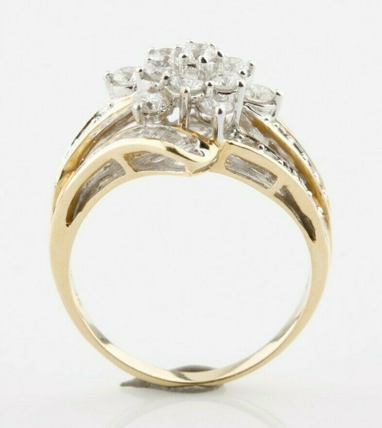 14k Yellow and White Gold Diamond Cluster Ring Appx 2 Cts Size 10