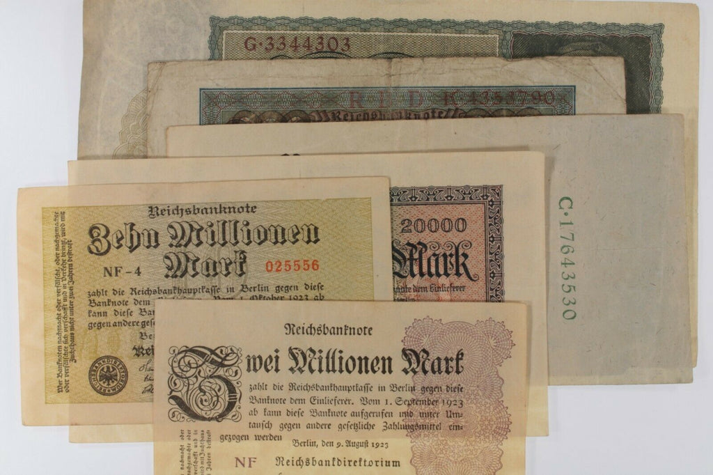 1920-1923 Germany 6-Notes Currency Set // Weimar Republic Treasury Banknotes