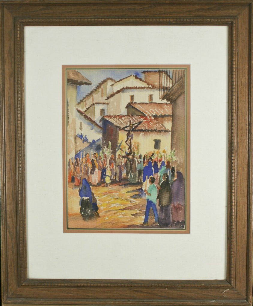 Fidel Figueroa Crucifixion Scene Signed Watercolor Framed 23 1/2"x19 1/2"