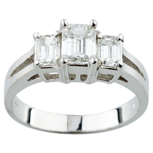 1.17 carat Emerald Cut Diamond 18k White Gold Three-Stone Engagement Ring Sz 5.5