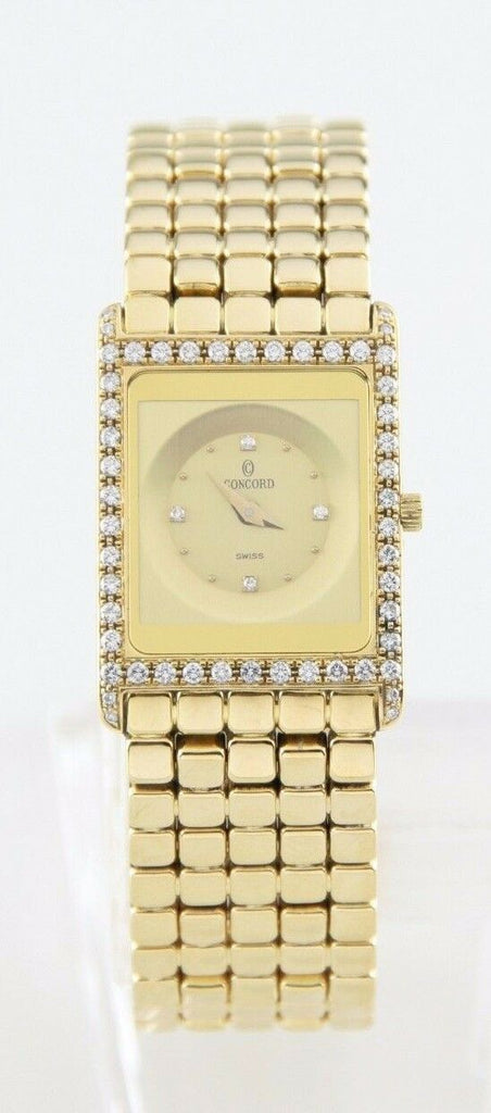 Concord Delirium Quartz w/ Diamond Dial & Bezel 18k Yellow Gold Watch