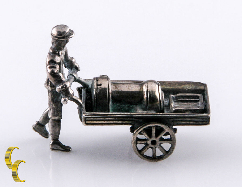 Vintage Silver Miniature Dollhouse Street Vendor w/Pushcart