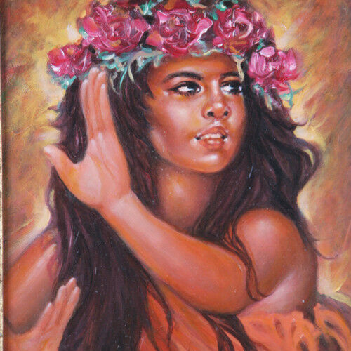 "Tahitian Dancer" By Anthony Sidoni Signed Oil on Masonite 16 1/2"x14 1/2"