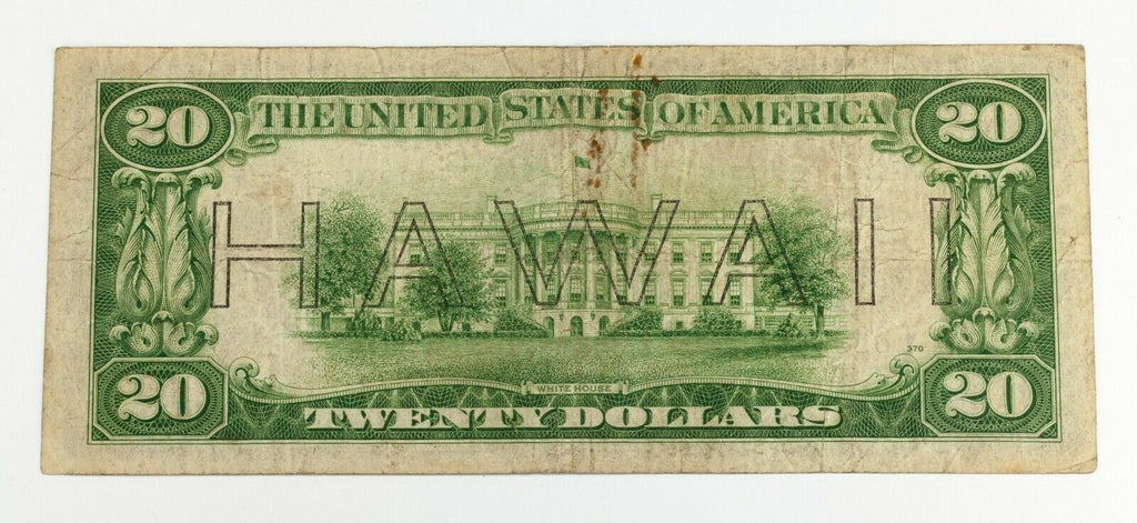 Series of 1934 $20 Hawaii Overprint Note in VG Very Good Condition Fr. 2305