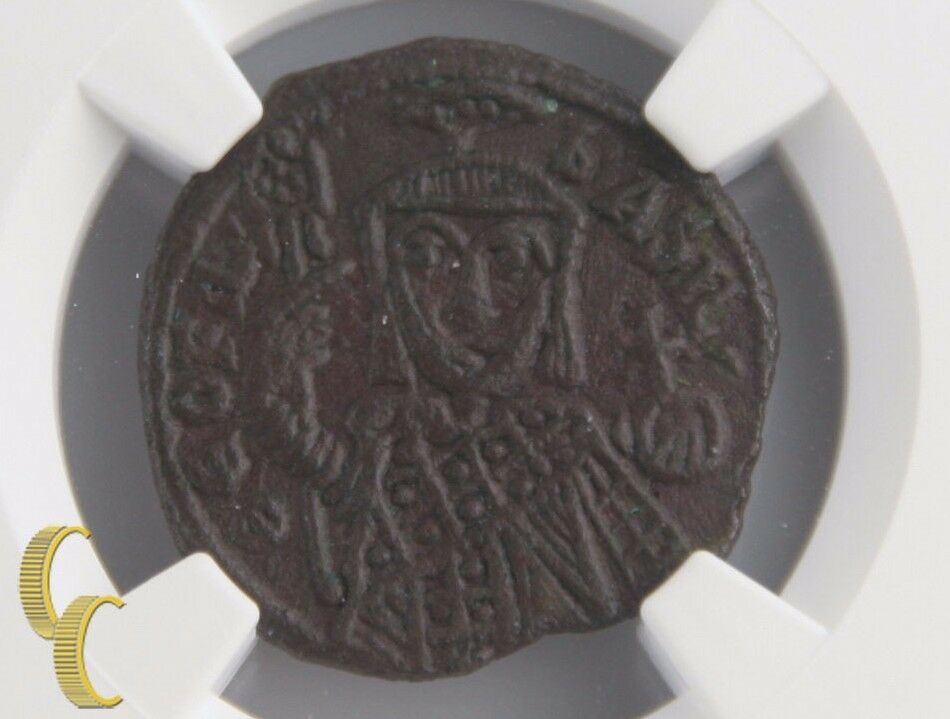 829-842 Byzantine Theophilus AE Half-Follis (Ch-XF NGC) Constantinople SB-1668
