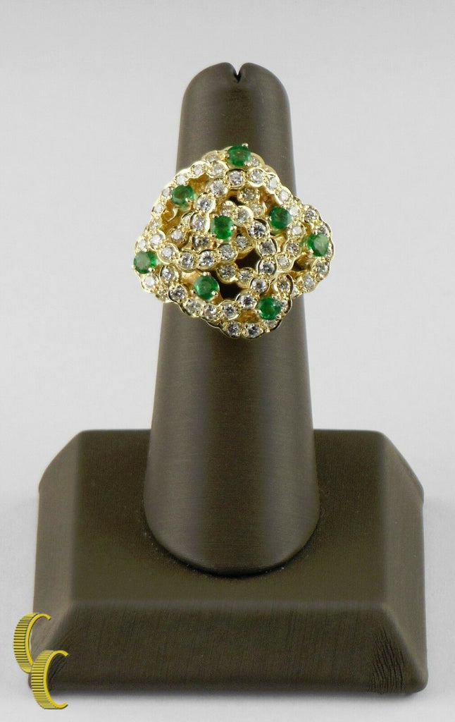 2.60 carat Diamond and Emerald 18k Yellow Gold Cocktail Ring Size 7.25
