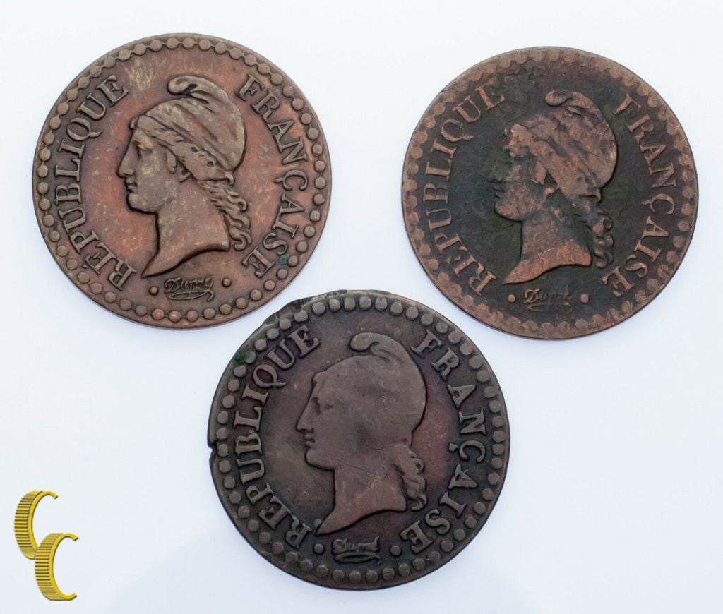 France Un Centime 3-Coin Lot 1850, 1851 & LAN 6 From Paris Mint