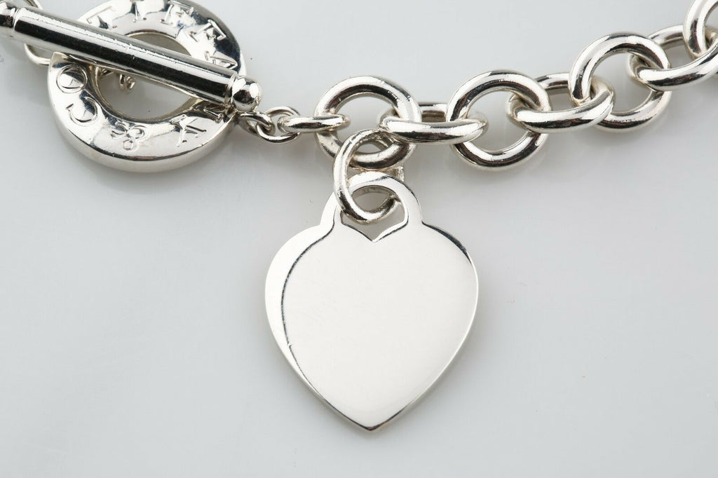 Tiffany & Co. Sterling Silver Blank Heart Tag Toggle Necklace 16.5" Ret. $475