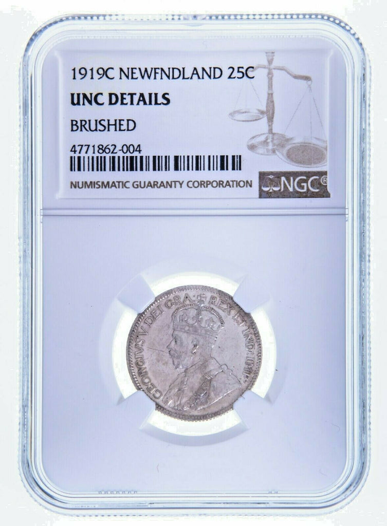 1919C Canada Newfoundland 25 Cents NGC UNC Details KM# 17