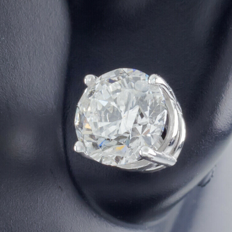 2.04 Carat Round Diamond Stud Earrings in 14k White Gold w/ Butterfly Backs