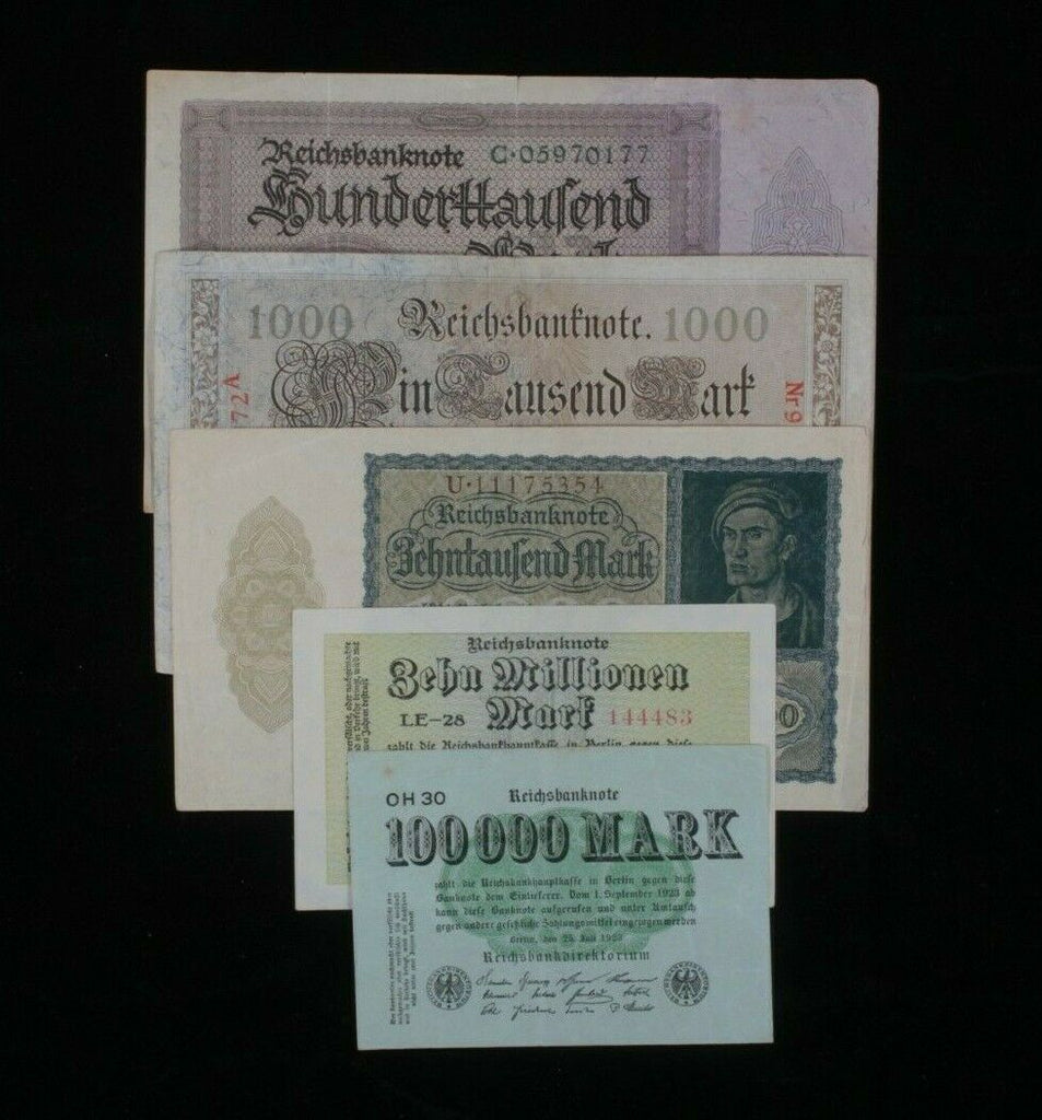 1910-1923 Germany 5-Notes // German Empire & Weimar Republic // 1000-10 Million