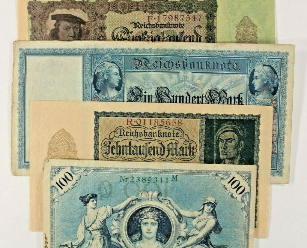 1908-1922 Germany 4-Notes Set / (2) Empire 100 Mark // Weimar 10000 & 50000 Mark