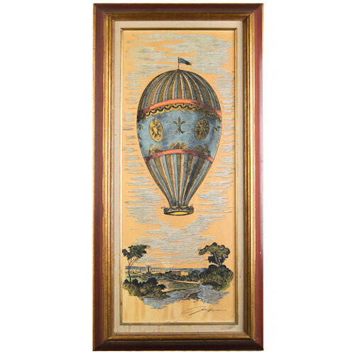 "Untitled" (Hot Air Balloon) Antique Print by Unknown Artist, Framed 36x18"
