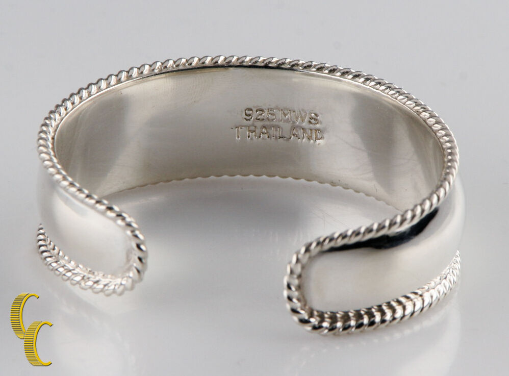 Sterling Silver Cuff Bracelet Rope Borders Polished Finish Great Gift for Her!