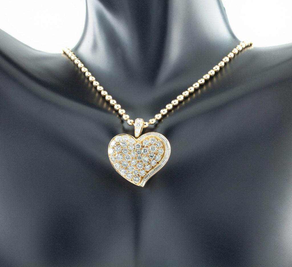 Bulgari Bvlgari Vintage 18k Yellow Gold Diamond Heart Pendant w/ Ball Chain