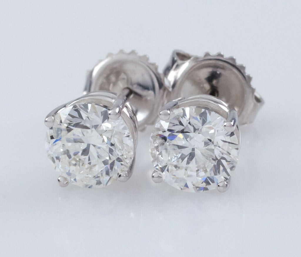2.04 Carat Round Diamond Stud Earrings in 14k White Gold w/ Butterfly Backs