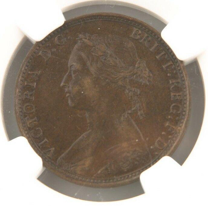 1877 Great Britain 1/2 Penny Bronze Coin XF-45 BN NGC Victoria Half Cent KM#754