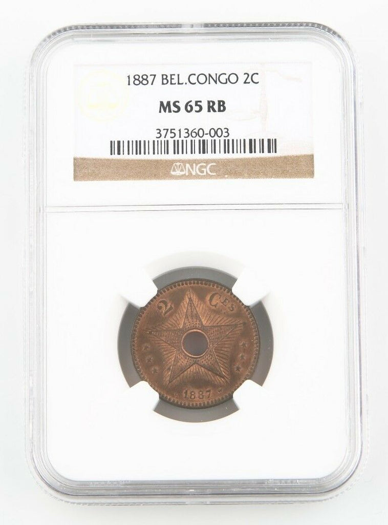 1887 Belgian Congo Free State 2 Centimes Coin MS-65 RB NGC Leopold II KM-2